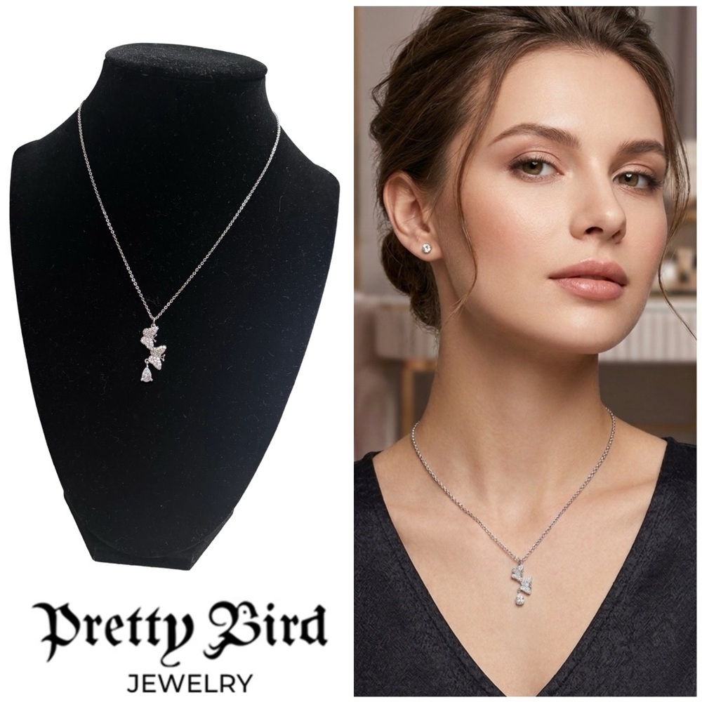 Pretty Bird Silver and CZ stones butterfly Necklace